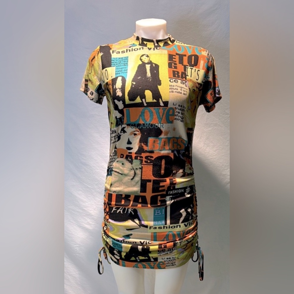 Vertiche Graphic Print Dress with Drawstring Sides